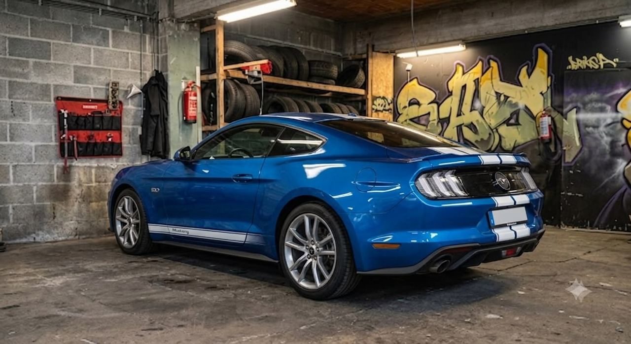 Ford Mustang GT met witte Le Mans-striping